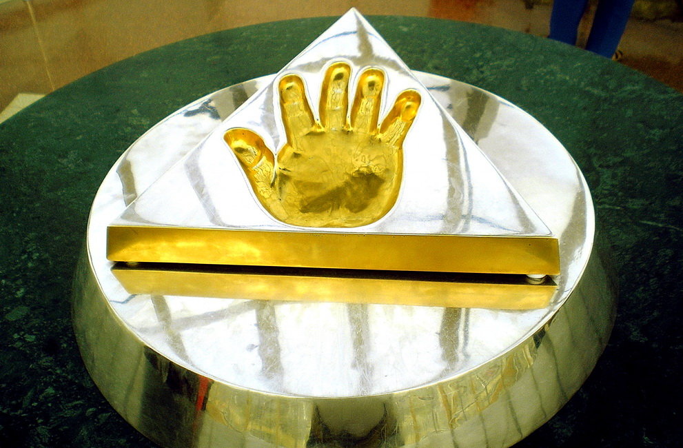 The right palm's golden imprint of President of Kazakhstan 